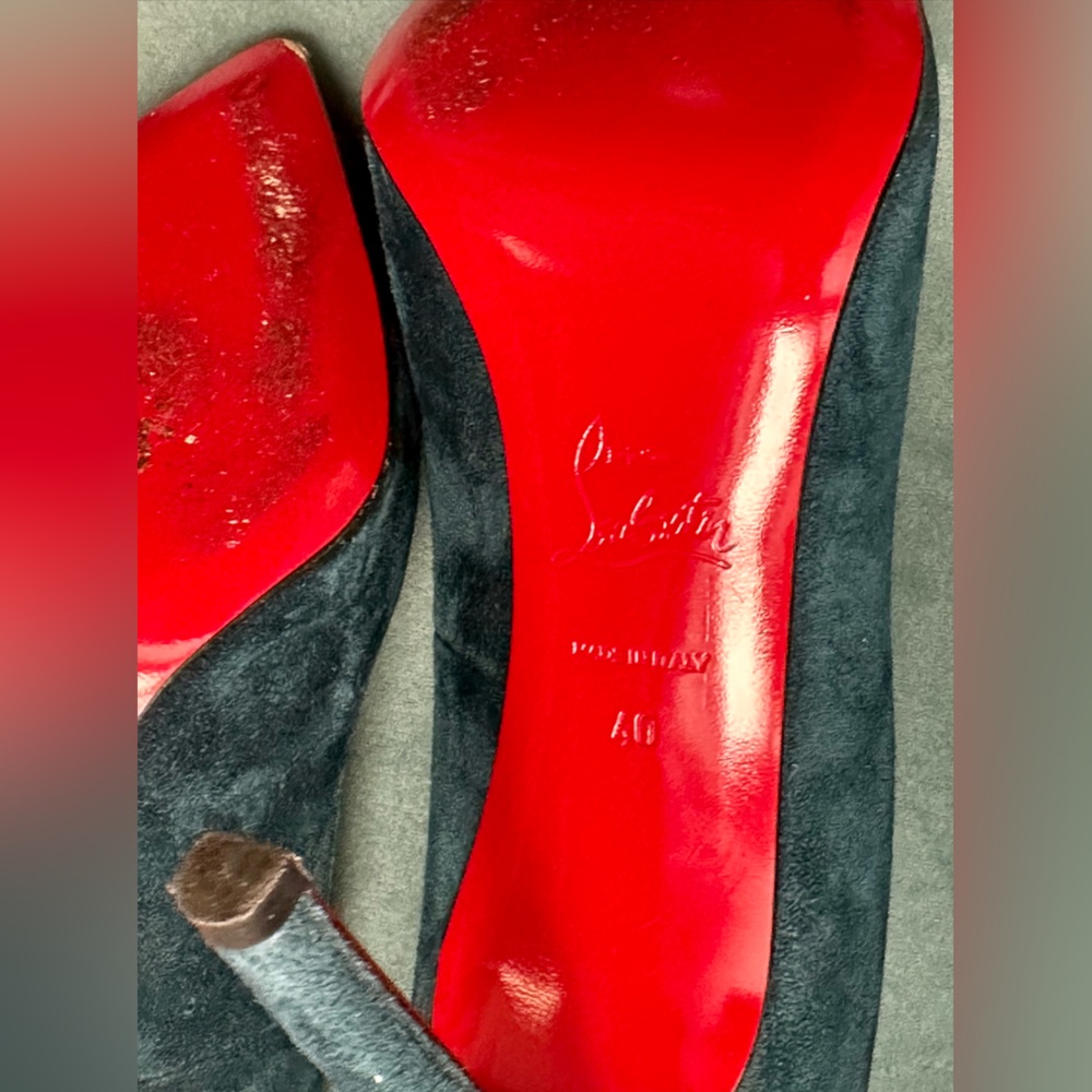 Christian Louboutin Pigalle 100 Veau Velours heels in rare Blue Kohl w/tips box - Picture 5 of 13